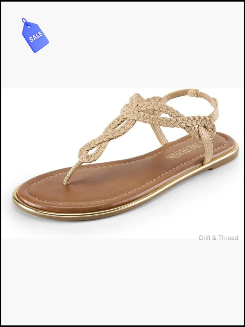 Dressy Flat Sandals with Braided Straps Comfort Latex Insole T-Strap Slide
